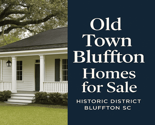 Old Town Bluffton SC Homes For Sale Walkable Old Town Bluffton street with shops and live oaks
